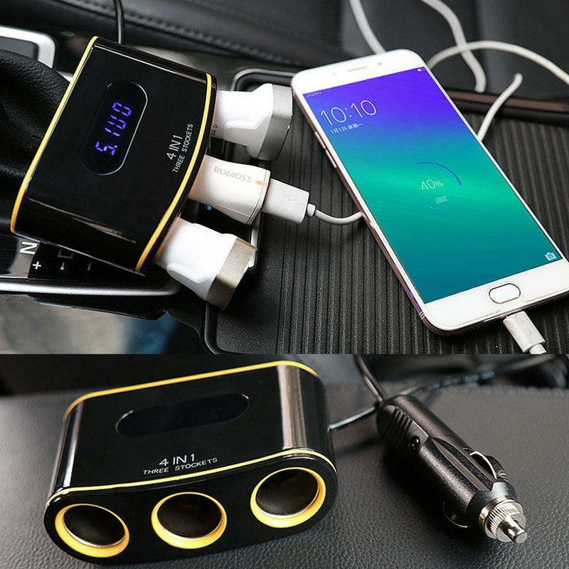 120W Dual USB Smart LED Display Quick Charge Car Charger Cigarette Lighter Kit