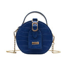 Mini Round Tote Shoulder Bag Women Leather Chain Messenger Purse (3 Blue)
