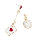 1 Pair Asymmetric Poker Red Peach Clock Long Drop Earrings Charm Earrings for