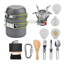 11pcs Camping Cookware Mess Kit w/ Pot Stoves Carabiner Set Color_C