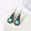 European and American retro pattern blue crystal inlaid turquoise earrings