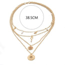 Boho Cross Wafer Pendant Clavicle Chain Women Multilayer Necklace Jewelry