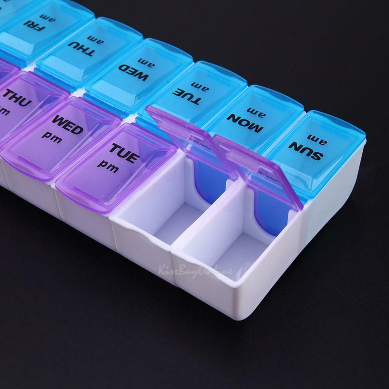 14 Slot 7 Day Pill Organizer Box Weekly Case Holder Travel Medication Reminder