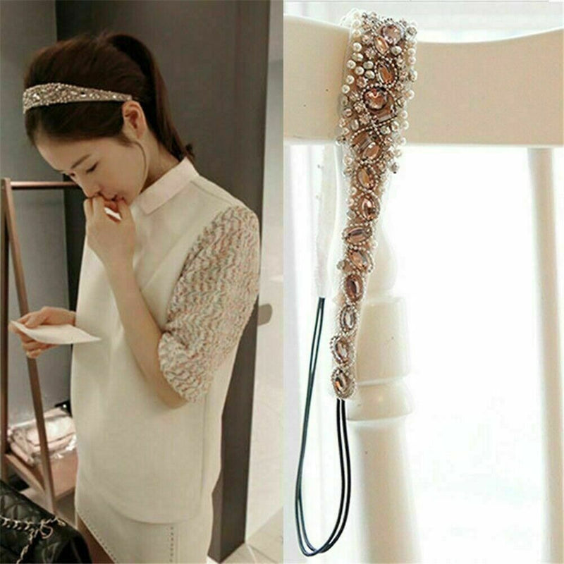 Women Lady Lace Hairband Rhinestone Crystal Headband Elastic Head Piece R2P Nice