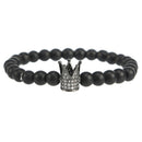 2 Pcs Couple His & Her Matching Bracelets King Queen Crown Black White 8mm Beads