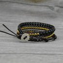 Fashion Bohemian National Style 3 Strands Handmade Leather Black Stone Tige