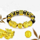 Feng Shui Black Bead Alloy Wealth Bracelet with Golden Pixiu Charms Jewelry U2Z0