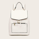 Leather Women Casual School Bags Shoulder Handbag Travel Backpacks (White)