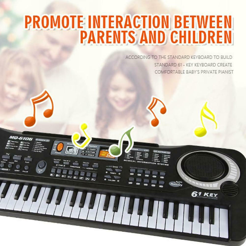 BLACK 61 Key Digital Electronic Keyboard & Microphone Electric LED Piano Or