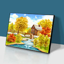 Art Autumn House River 5D Diamond Painting Drawing DIY Full Round Drill Kit