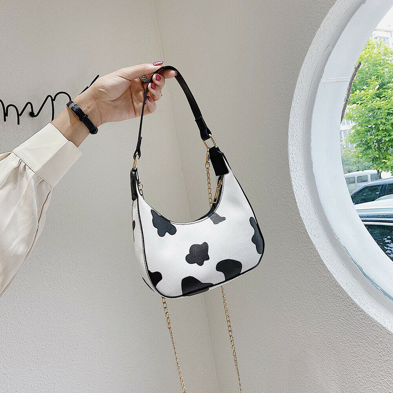 Fashion Cow Dots Shoulder Bag Women Leather Chain Hobos Totes Handbag (L)
