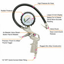 220 PSI Lock On Tire Inflator Air Pressure Gauge Pistol Chuck Flexible Hose New