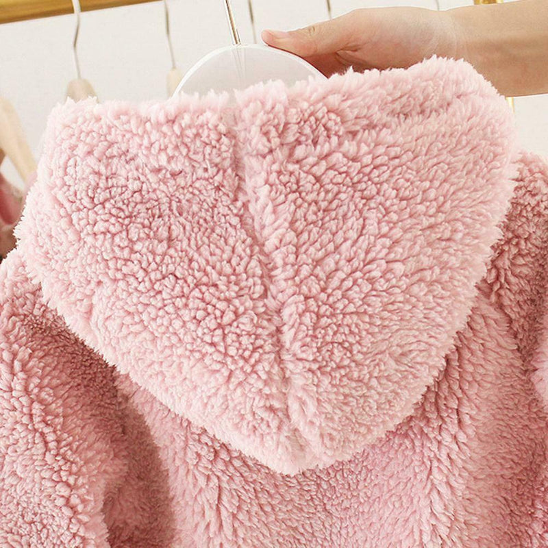 Baby Girl Kids Clothes Fleece Thicken Hoodie Crossbody Bag (Pink 12-18M)