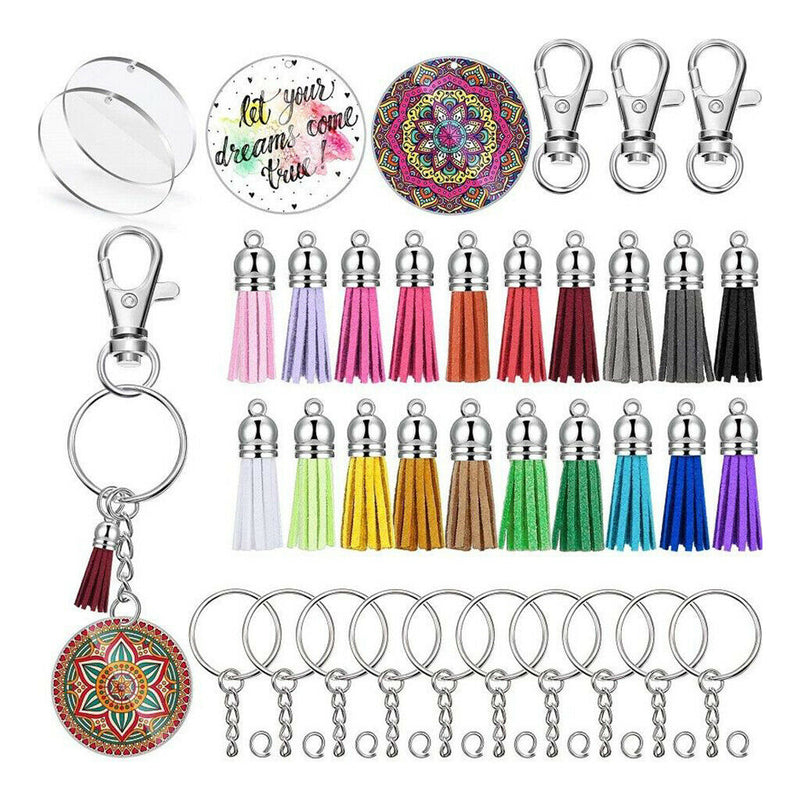 100 Pieces Key Chains Rings Lobstor Clasp Tassels Colourful Leather Tassels