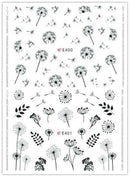 2X Nail Art Water Transfers Decals Stickers Black Dandelions Floral Gel Polish