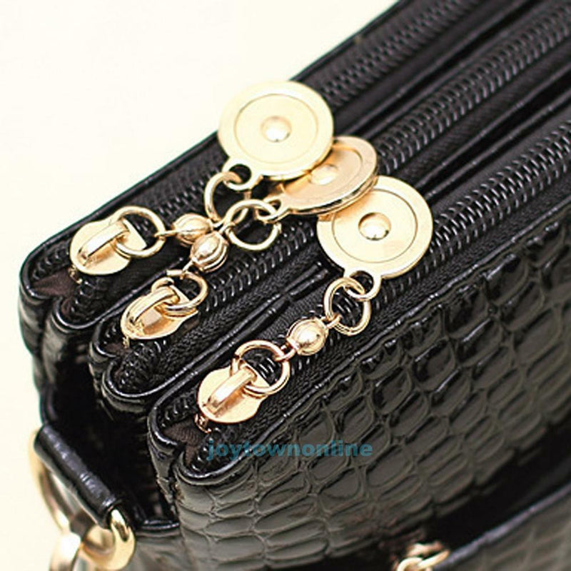New Black Crocodile Pattern Shoulder Bag Women Lady Messenger Cross Body Handbag