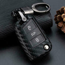 Carbon Fiber Flip Car Key Fob Chain Cover Case For VW Skoda Karoq Octavia J2X5