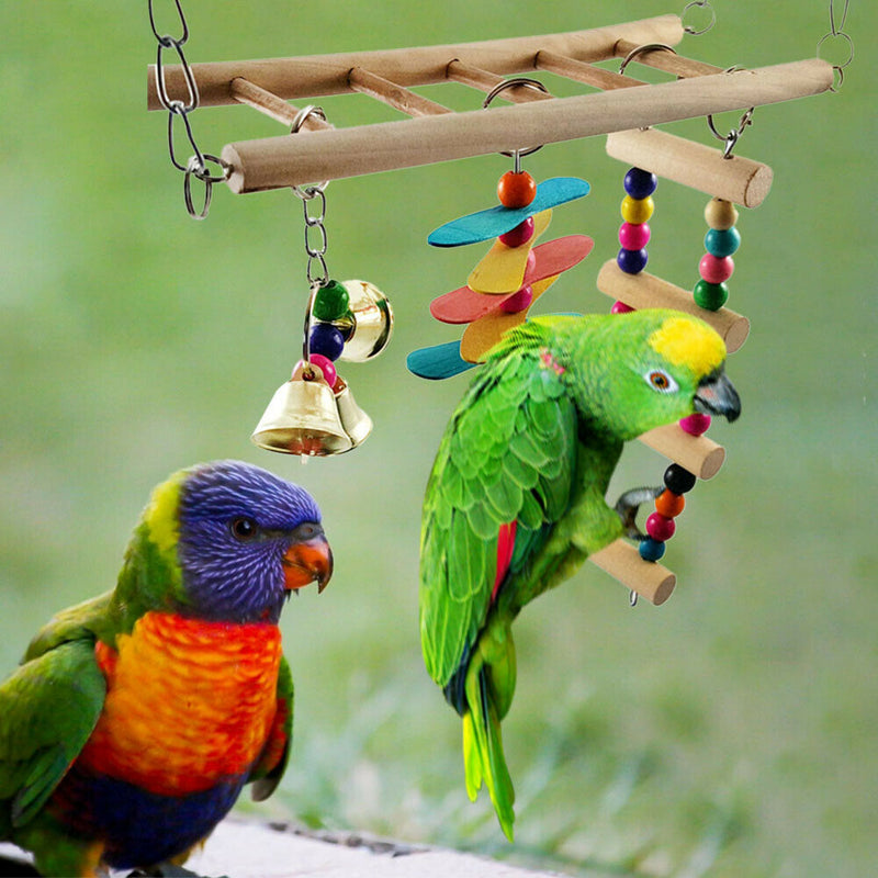 Funny Wooden Pet Birds Ladder Toys Parrots Climbing Ladder Chewing Swings Home