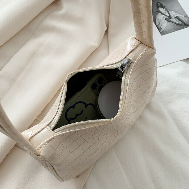 Retro Alligator PU Leather Handbag Women Casual Totes Shoulder Bag (Beige)
