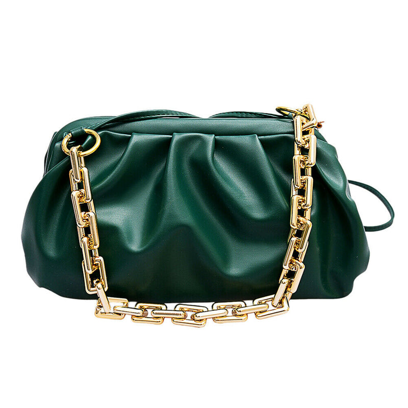 Women Chain Shoulder Bags PU Leather Cloud Party Clutch Handbag (Green)