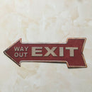 Retro Style WAY OUT Exit Art Decor Arrow Shape Cast Iron Painted Metal Plate