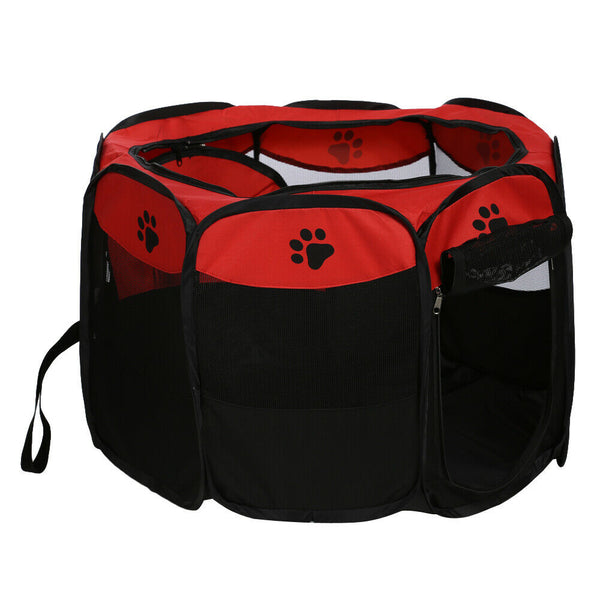 Claw Print Foldable Pet Cat Dog Tent House Safe Guard Playpen Fence (Red) A#S