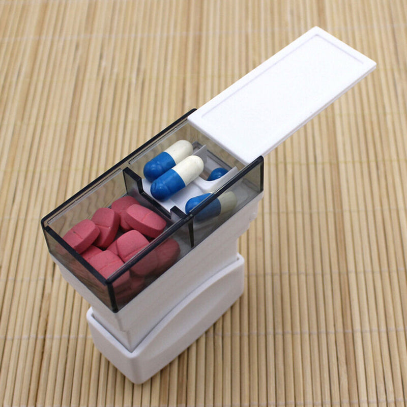 1X Tablet Pill Medicine Crusher Grinder Grind Splitter CutterOrganize Box FT