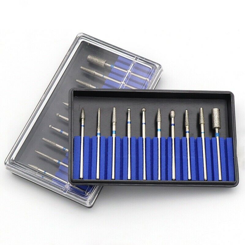 10Pcs Diamond Drill Bits Set Electric Machine Rotate Cuticle Cleaning Burr  Z8C6