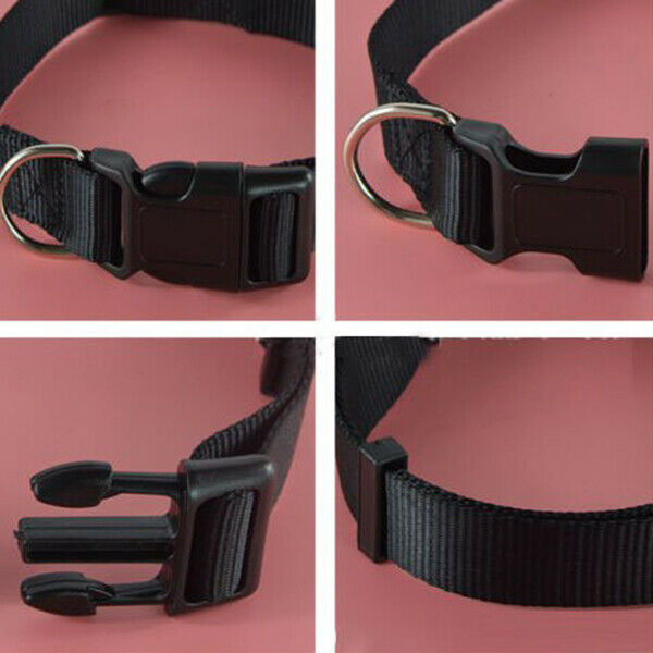 Adjustable Nylon Dog Puppy Collar with Buckle and Clip for Lead (L, Black) J2U3