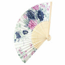 Bamboo Frame Floral Pattern Oriental Summer Dancing Folding Fan White Beige