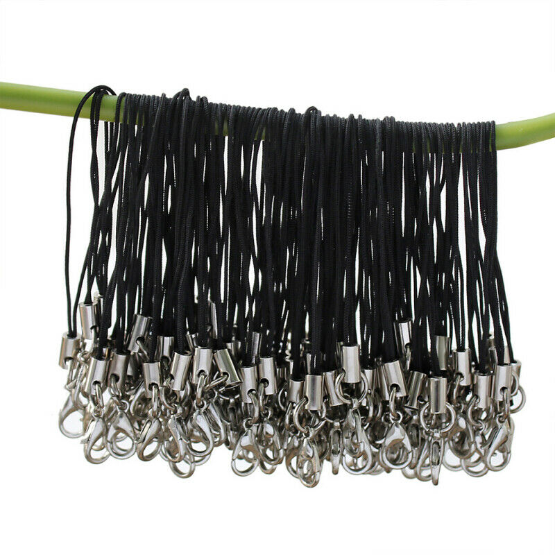 100 Pcs Black Cell Phone Lanyard Cords Strap Lariat Lanyard Mobile Lobster Clasp