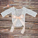 2pcs Newborn Photography Props Girls Lace Rompers Headband (Shell Pink) A