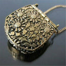Women LadiesVintage Unique Bag Shape Carved Locket Pendant Long Chain Necklace