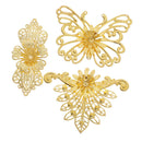 3pcs Metal Filigree Butterfly Peacock Charms Pendants Hair Jewelry Findings