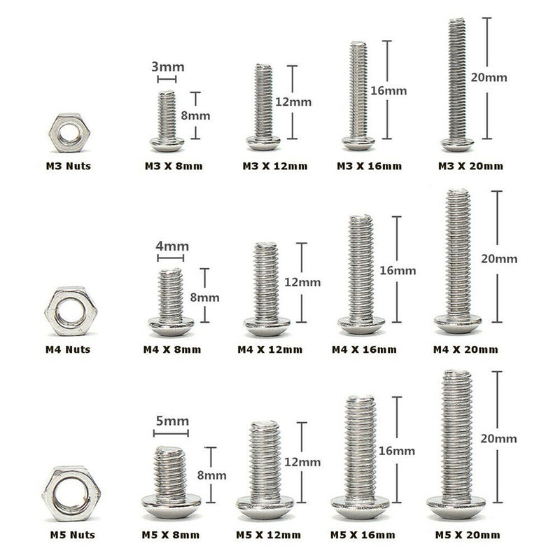 440pcs DIY Tool Stainless Steel Assortment Bolts Nuts Set Button Head
