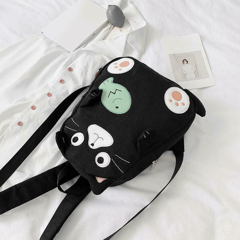 Fashion Cat Print Travel Backpacks Women Canvas Shoulder Top-handle Bags