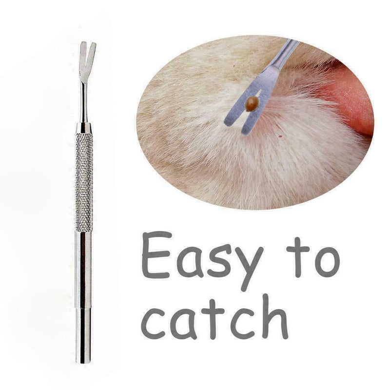 Floh-Haustier-Entferner-Zecken-Abbau-Werkzeug-Edelstahl-Doppelkopf Gabel-Pi R4A0