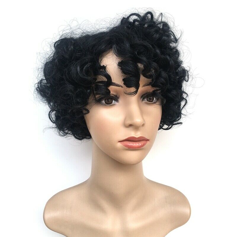Synthetic Curly Hair Wig Female Short Hair Human Hair Wig Black Natural Vol K4P4