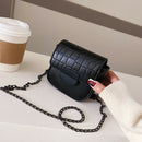 Casual Crocodile Leather Crossbody Bag Women Chain Shoulder Handbag (Black)
