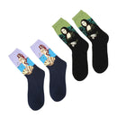 2 Pairs Men's Women's Famous Painting Novelty Casual Crew Socks Mid-calf