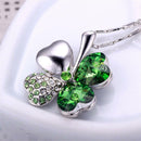 Lucky Clover Heart Pendant Necklace Crystal Four Leaf Charm Chain Fashion