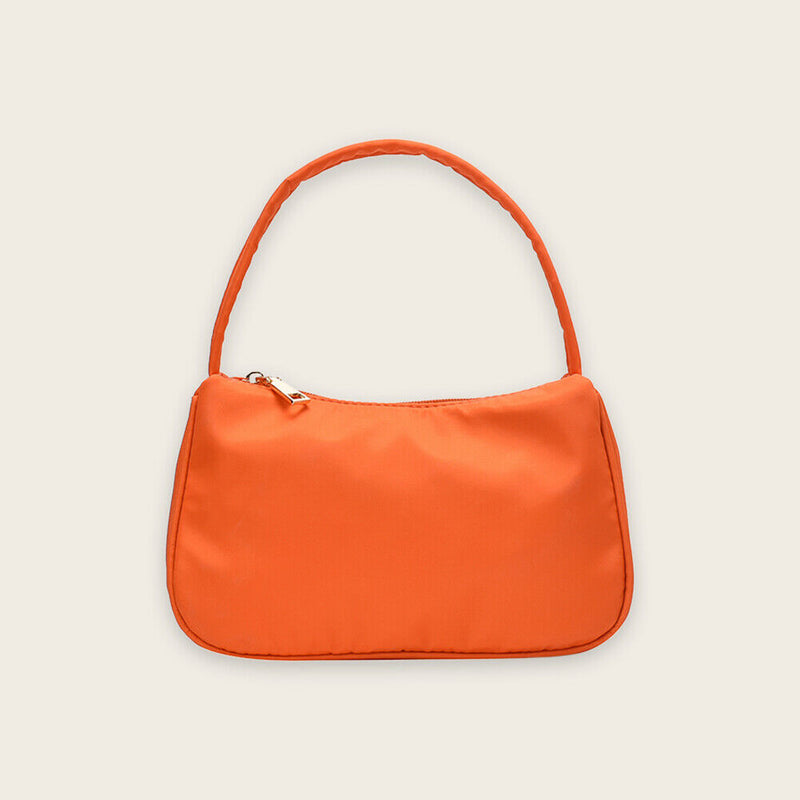 Nylon Casual Women Handbag Tote Female Solid Underarm Shoulder Bag (Orange)