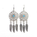 Bohemian Dreamcatcher Leaves Feather Pendant Necklace Earrings Jewelry Set Gw