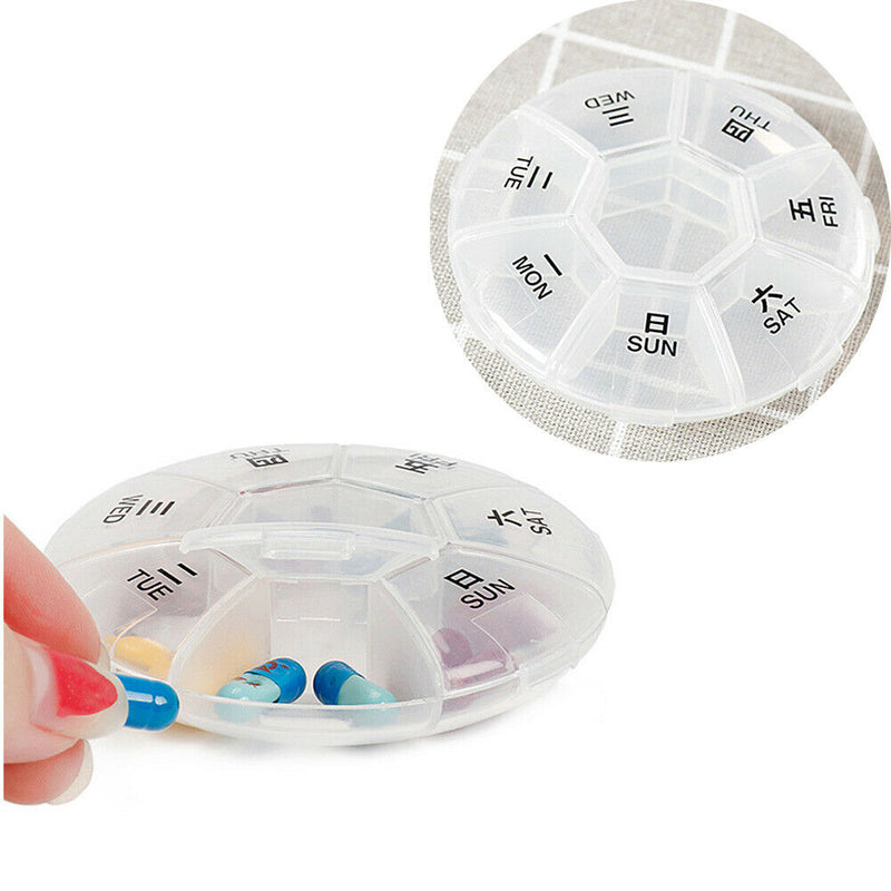 Weekly mini round 7 grids portable plastic medicine box travel storage box