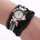 Alloy Quartz Watches Bracelet Watch Women Rhinestone Wristwatch (Black) A