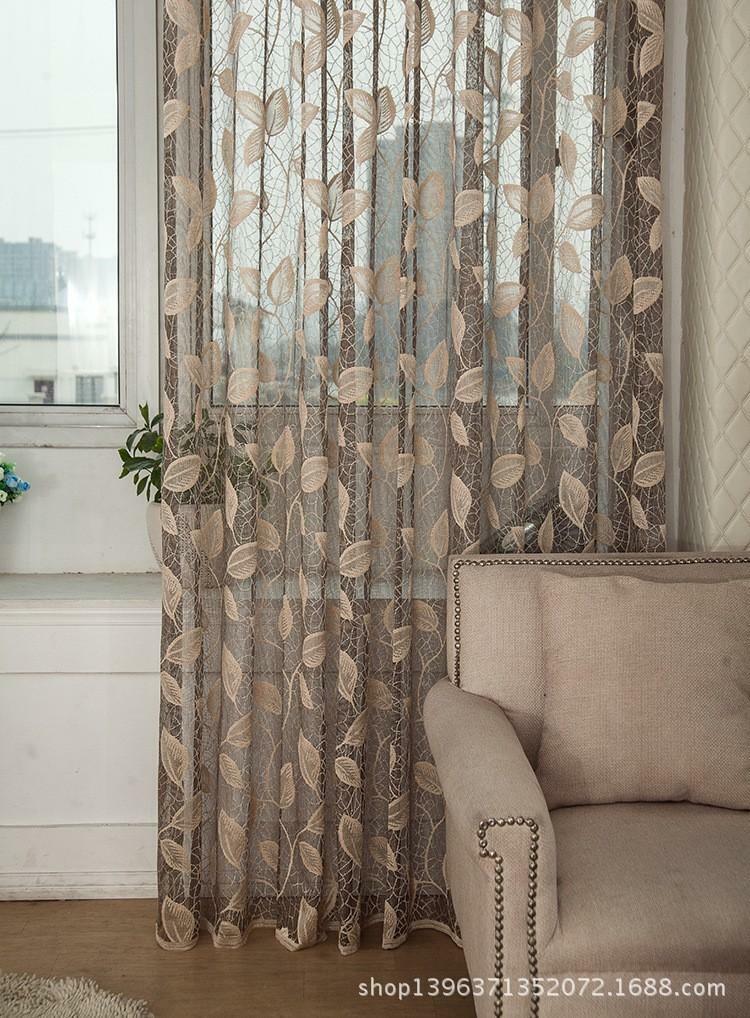 Modern Leaf Voile Curtain Tulle Window Drapes Panel Sheer Blinds Valance Grey