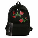 Preppy Chic Women Canvas Flower Embroidery Large Capacity Backpack(Black)