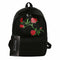 Preppy Chic Women Canvas Flower Embroidery Large Capacity Backpack(Black)