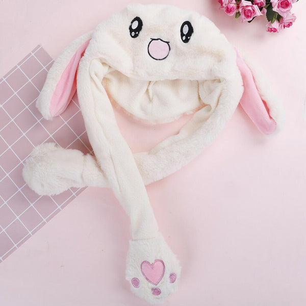 Cute funny plush animal rabbit ear hat with airbag jumping ear movable caps  ME