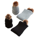 2Pair Baby Boy Girl Winter Cap Knitted Faux Fur Pom Bobble Beanie Hat Scarf
